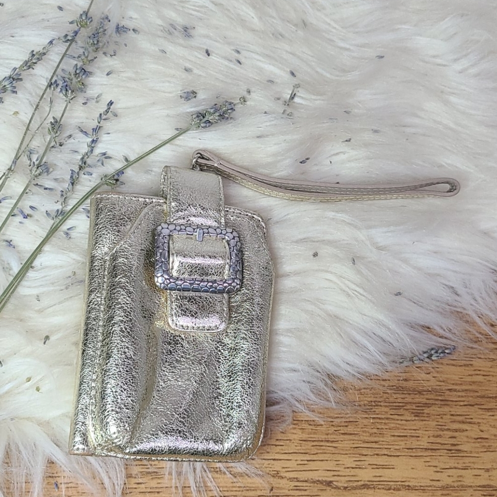 Brighton shiny metallic gold leather mini wristlet